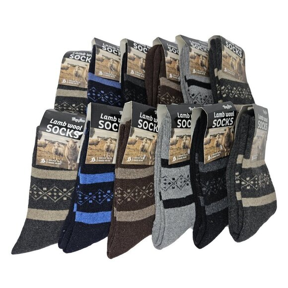 Men Wool Socks 10-13 Lamb Wool Warm Winter Crew Socks Foxes Print 12-PACK, NWT - Picture 1 of 4